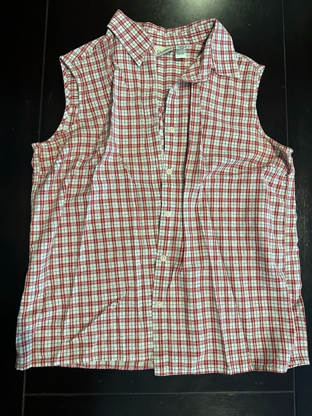 Classic Elements Red and White Plaid Sleeveless Button-Down Shirt